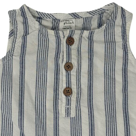 Organic by Carters Cotton Bodysuit Romper 6 Months White Blue Stripes - Picture 6 of 6